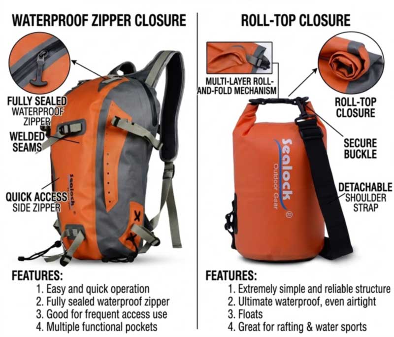 Roll Barr vs Málaí Campála Zipper Uiscedhíonach do Thionscadail OEM